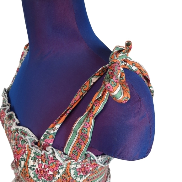 Lulu's Perfect Moments Cream Print Smocked Tie-Strap Culotte Jumpsuit Size Small - Picture 8 of 12